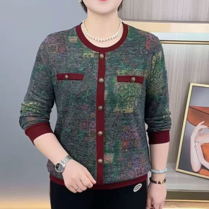 德绒爆款女士长袖新款妈妈中年宽松高档小衫中年人女士t恤长袖