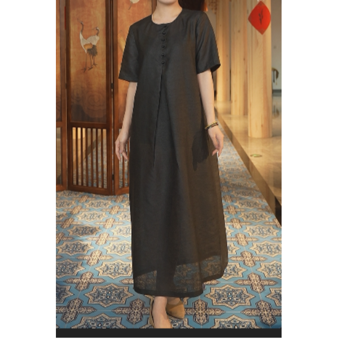 【万象有衣】莨花纱-原创设计师款走秀高定款连衣裙-7854