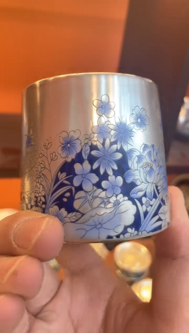 【闪购商品】瓷片@@@@@@@@@@@@@蓝银蝶恋花银杯