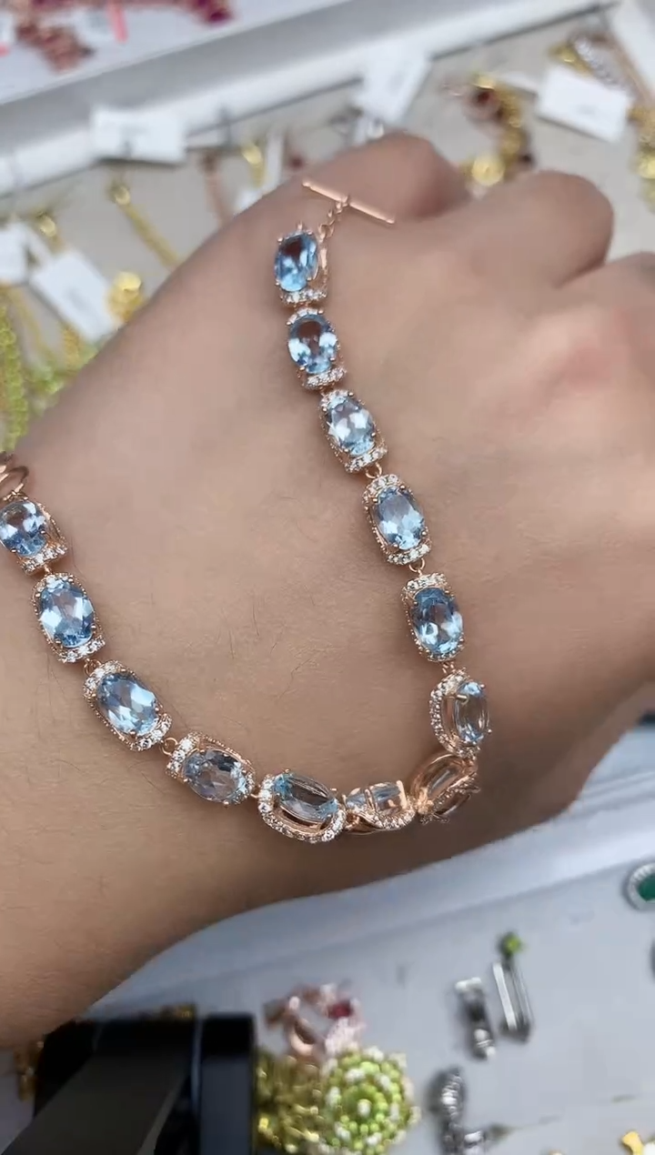 【闪购商品】海蓝宝石手链银S925镶嵌........