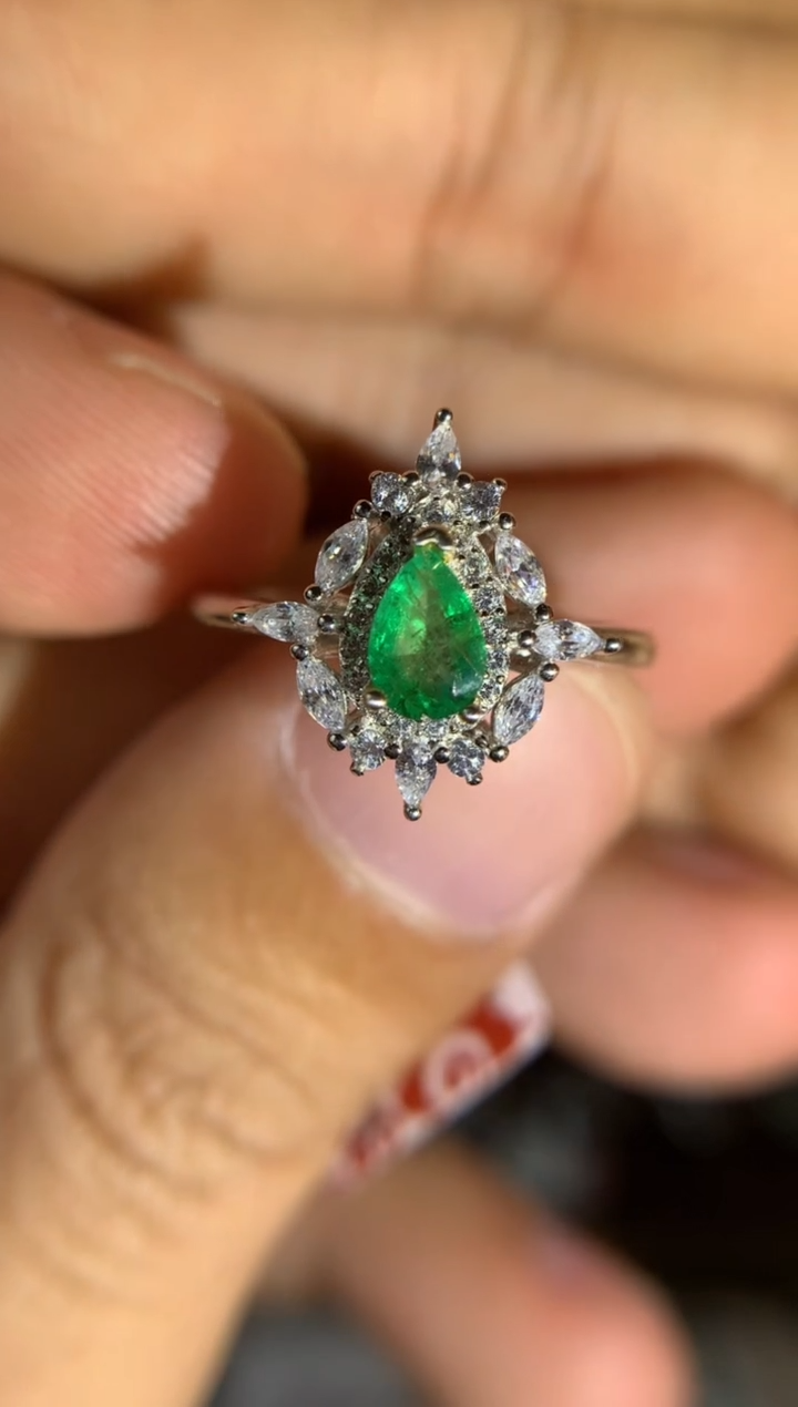 【闪购商品】祖母绿戒指银S925镶嵌活口