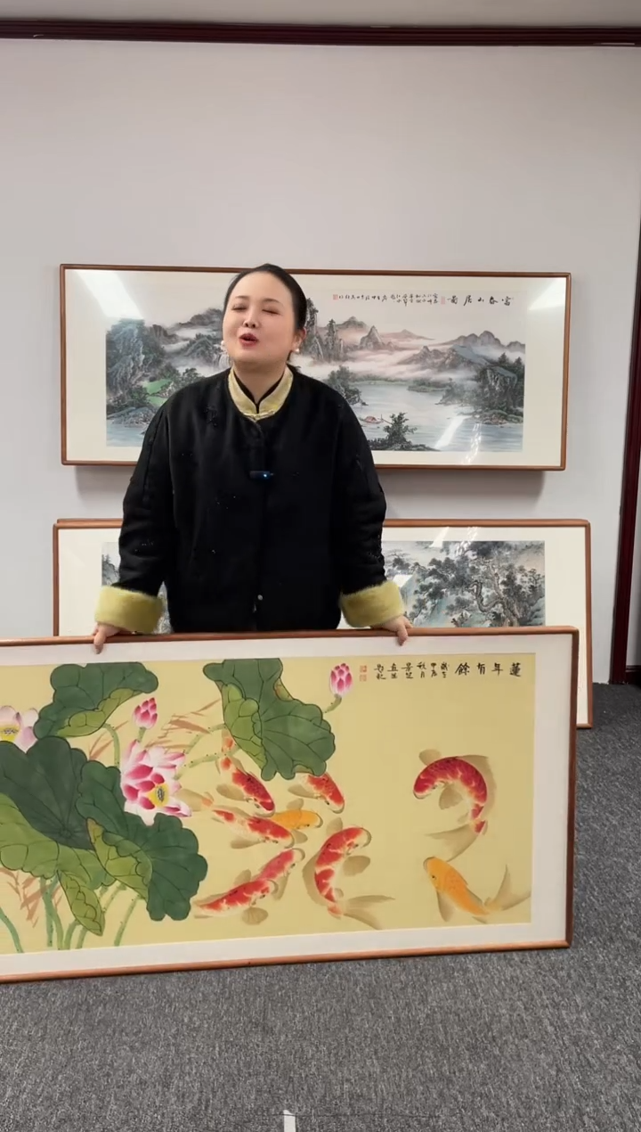 【闪购商品】国画九鱼图155*80手写手绘作品