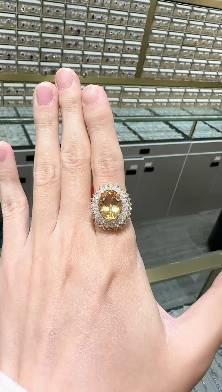 【闪购商品】黄晶戒指银S925镶嵌10mm