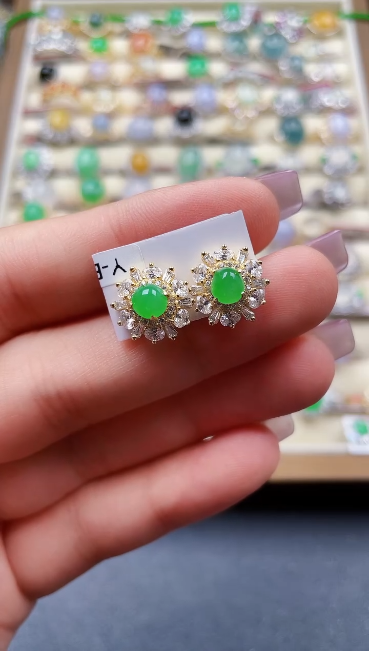 银S925镶嵌翡翠耳饰120