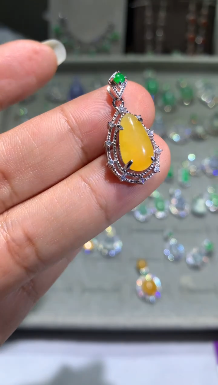 银S925镶嵌翡翠耳饰吊坠