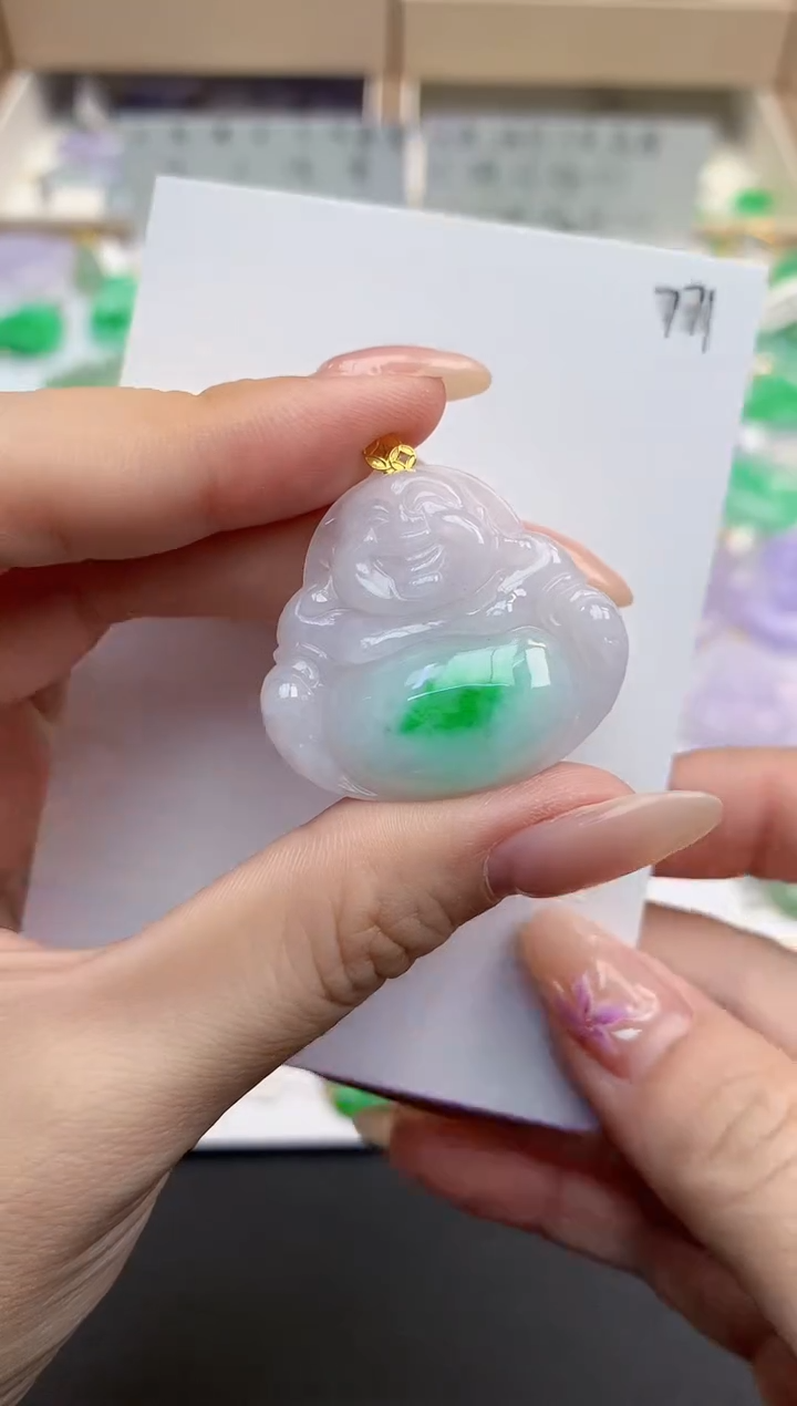 颈饰18K金镶嵌翡翠天然缅甸A货翡翠