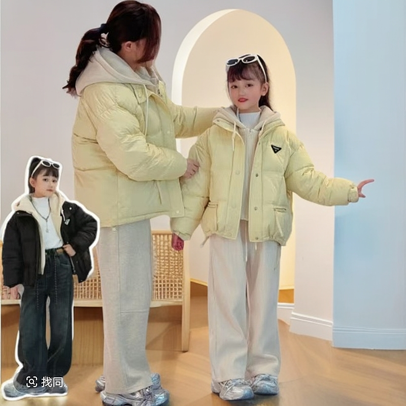 女童假两件连帽棉衣2024冬季新款加厚保暖休闲洋气小女孩棉袄潮