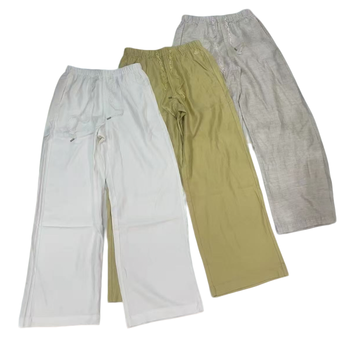 ##土星刺绣logo麻料直筒休闲裤(三色)