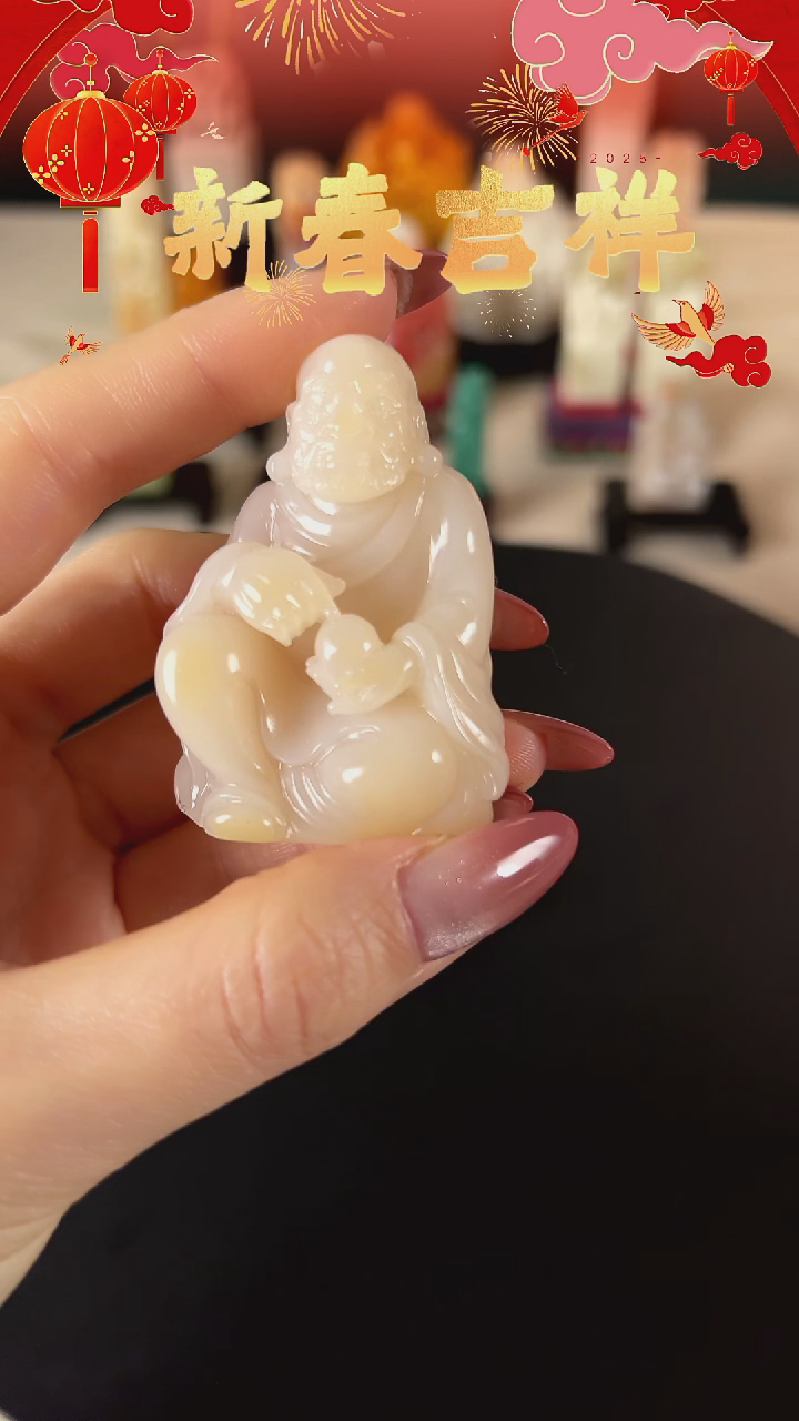 【闪购商品】寿山石印石达摩手把件高山白