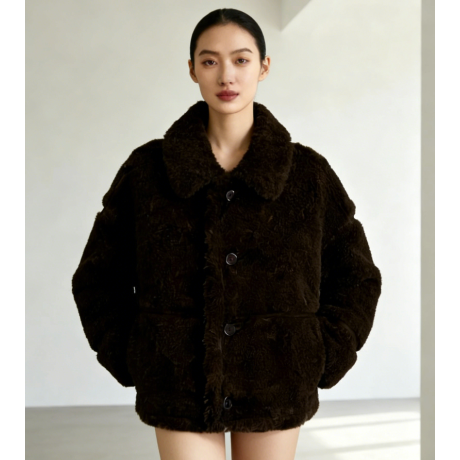 冬季保暖双面穿复合羊毛短外套女款