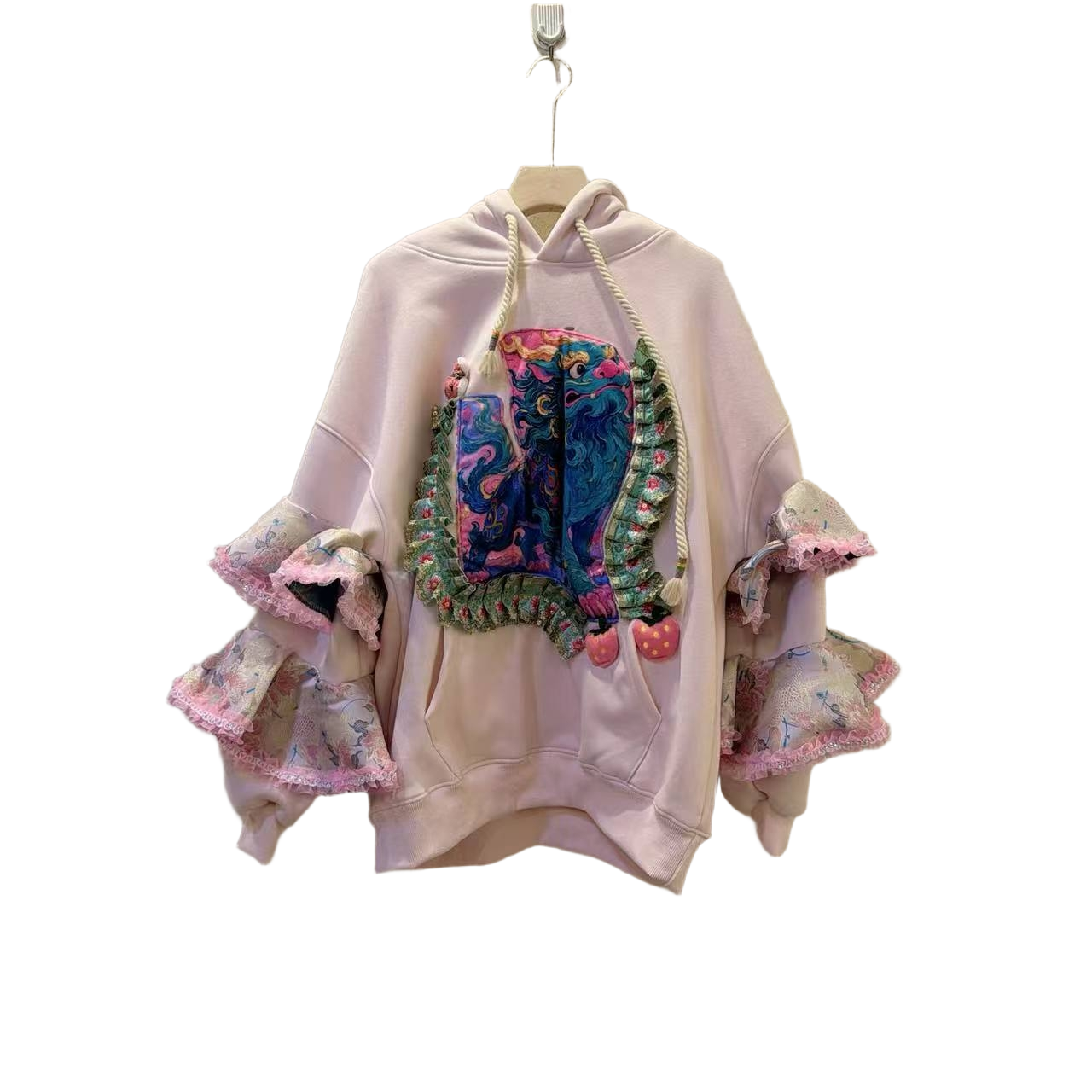  ATT潮牌女装2025冬欧洲站度假风拼接甜美花卉重工时尚卫衣