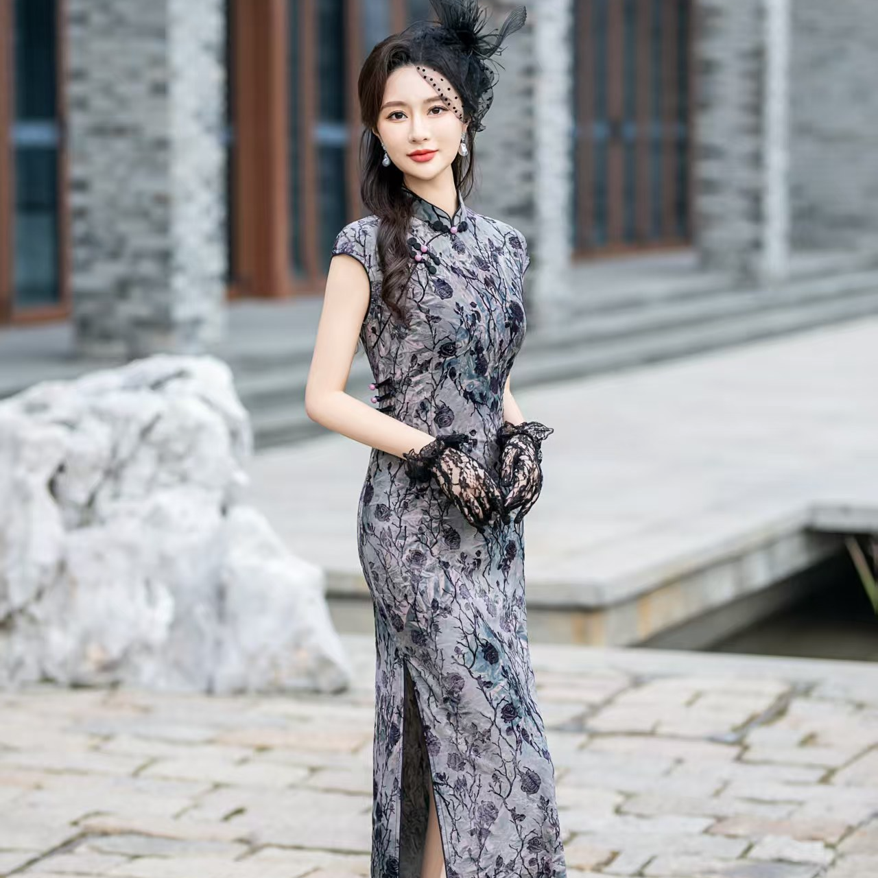 气质夏季显瘦复古旗袍时尚日常日常中国风优雅碎花短袖长款女旗袍