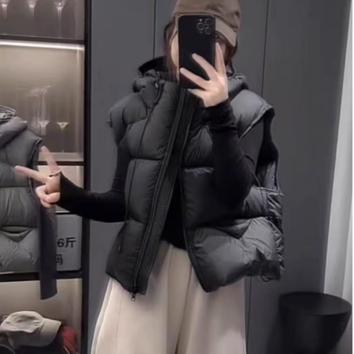 秋冬宽松马夹加厚款冬季外穿保暖连帽短款小个子时尚宽松马甲