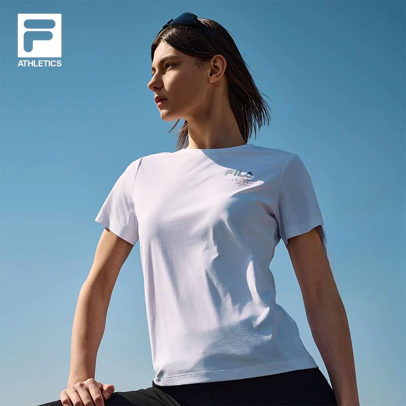 Fila斐乐【抗菌&抗紫外线50+】女夏季户外瑜伽跑步健身运动短袖T恤