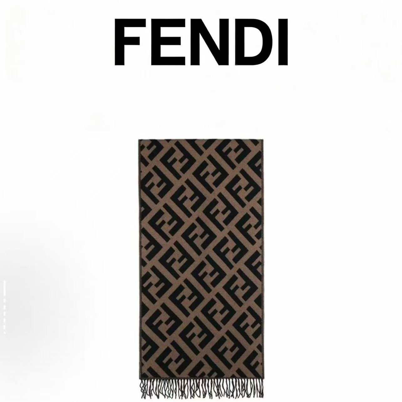 FENDI/芬迪 Logo时尚潮流 羊绒 绒线围巾 男女同款 棕色
