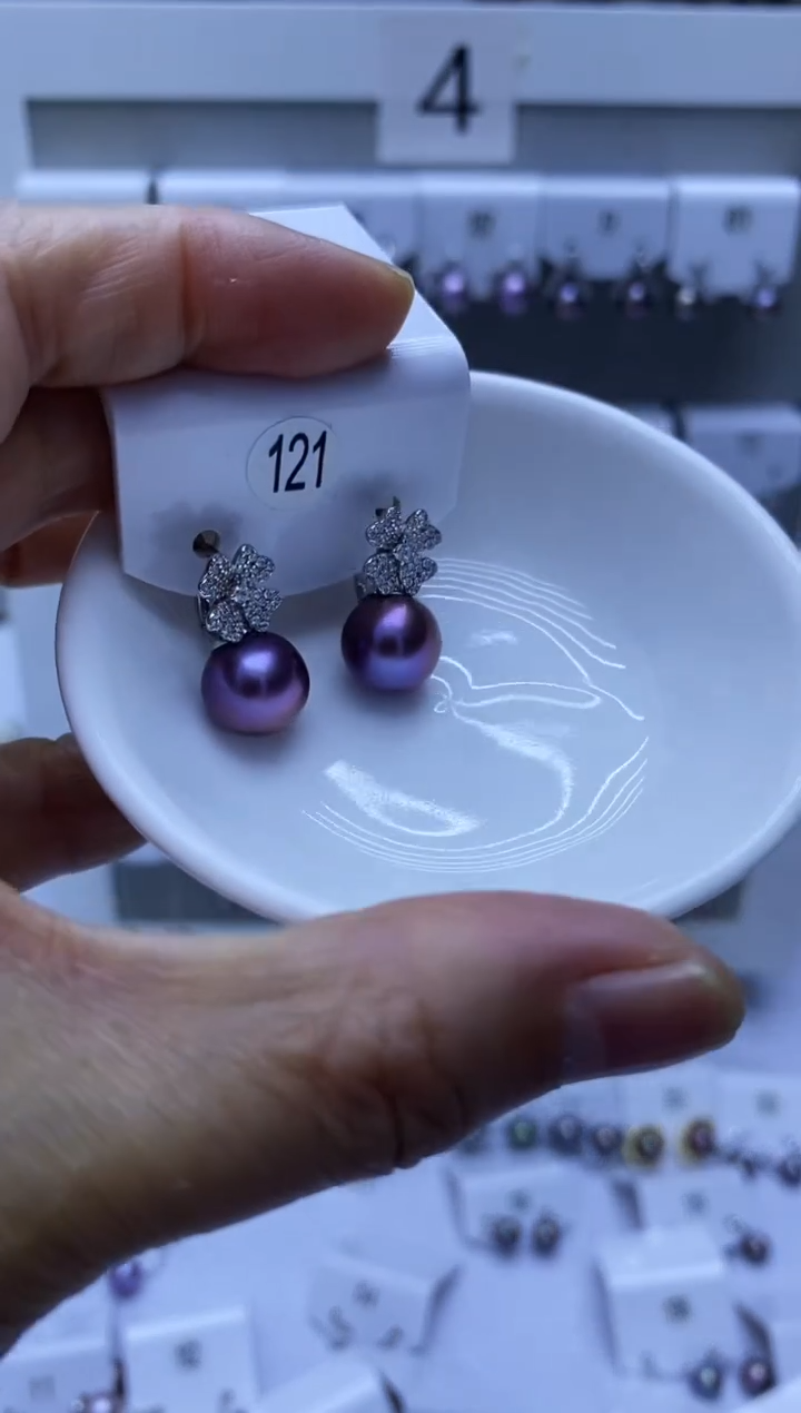 银S925镶嵌耳饰淡水珍珠121