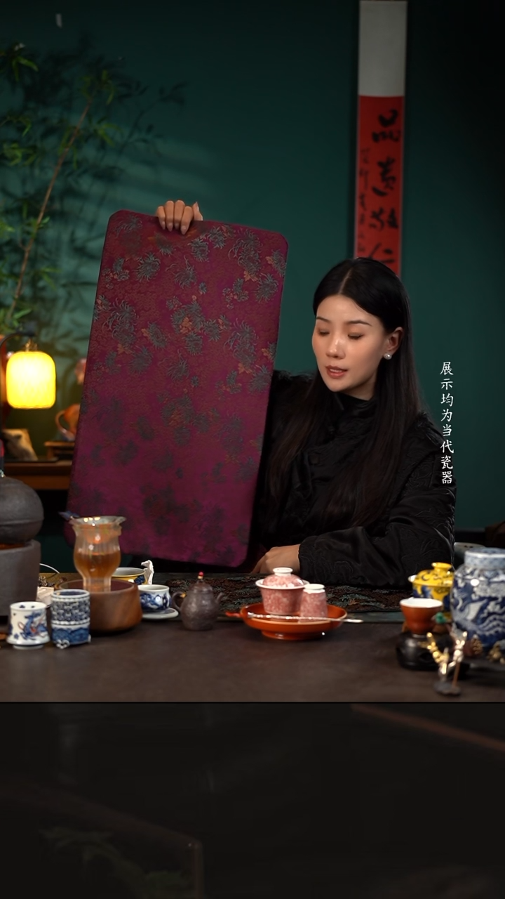 66*36陶瓷周边慢蓝茶席蝶影秋菊大紫色