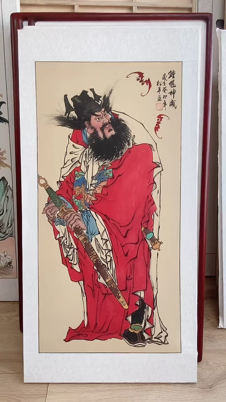 国画实木画框玄关纯手绘国画125*65CM带框装饰字画