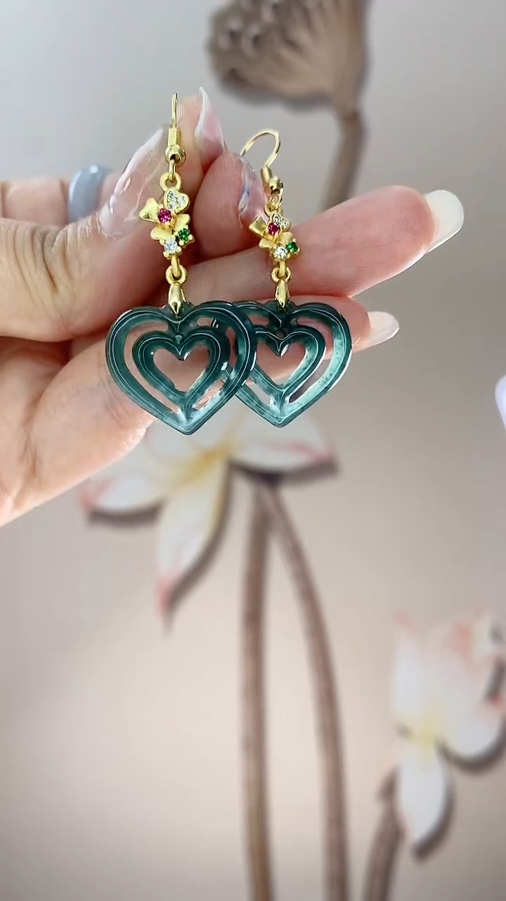 【闪购商品】翡翠耳饰未镶嵌爱心耳饰E6