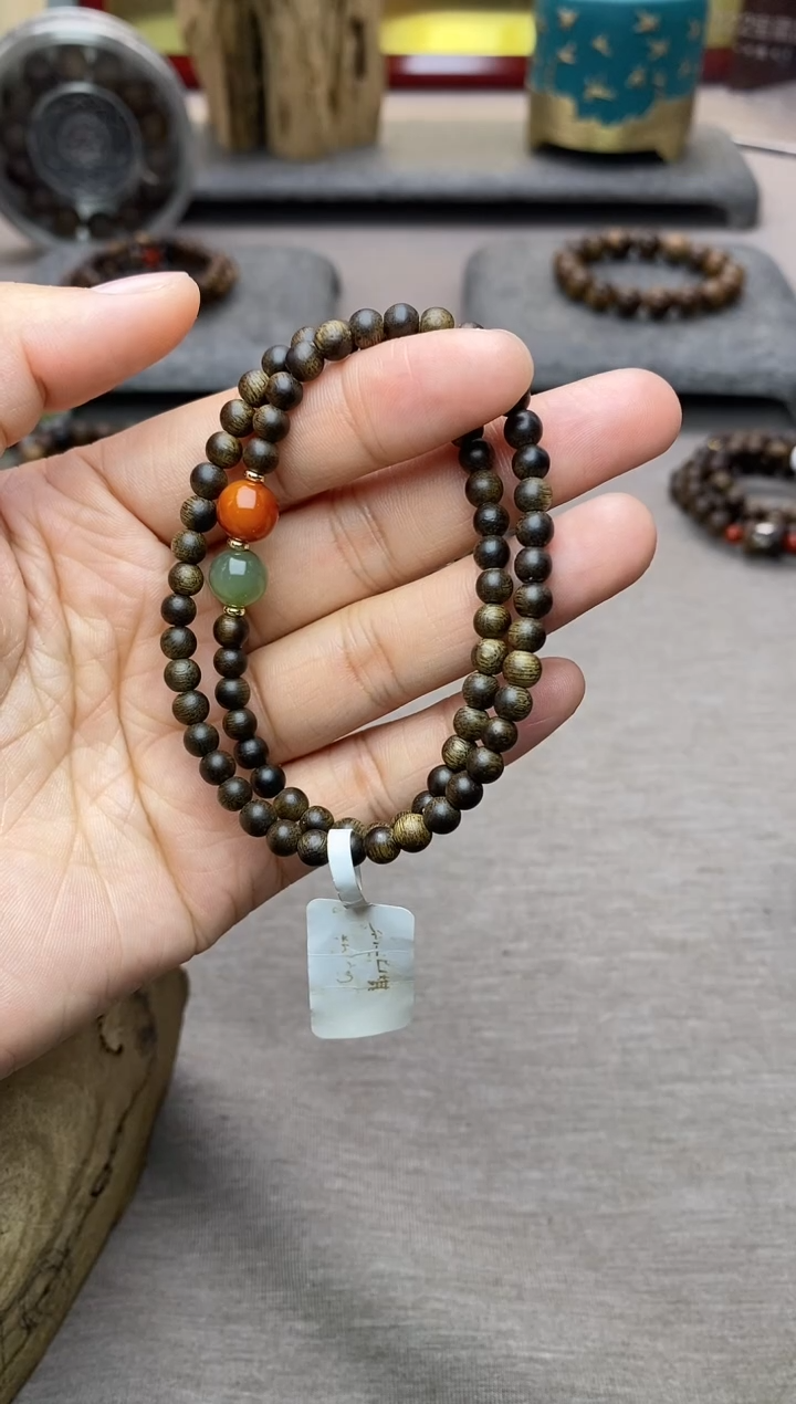 【闪购商品】沉香手串越南芽庄白棋0.4+配饰 沉水双圈款