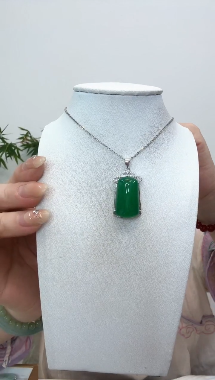 玛瑙/玉髓吊坠(赠链)银S925镶嵌绿无事牌