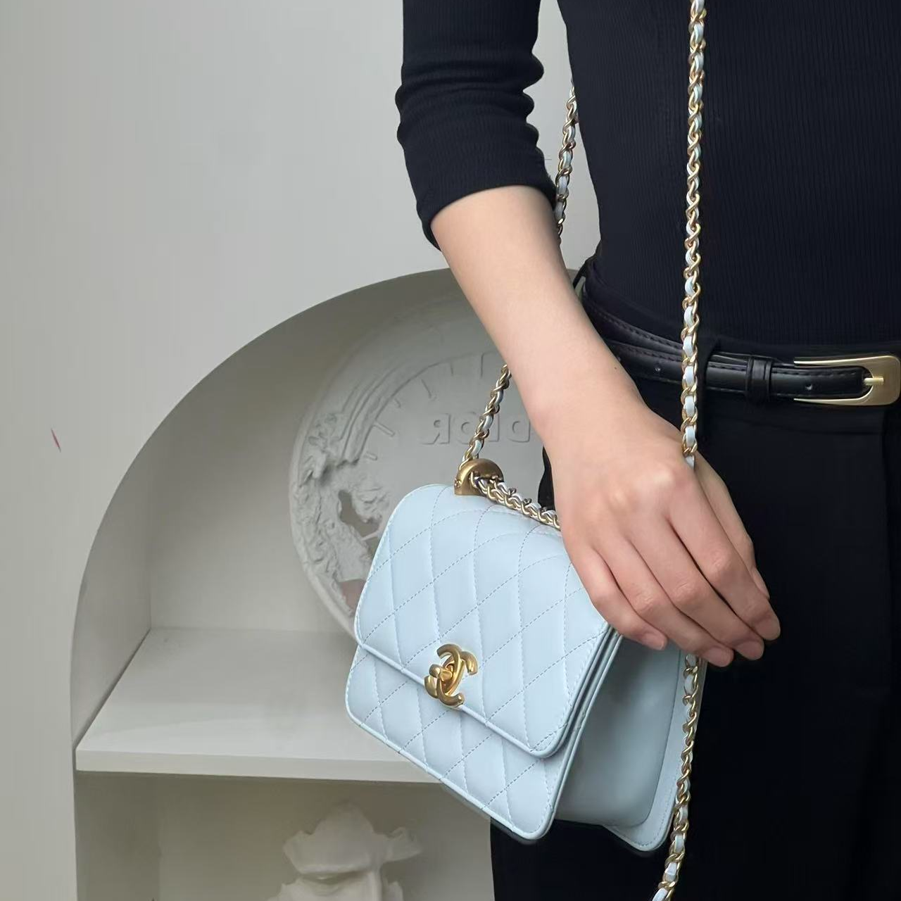 99新 Chanel/香奈儿 24c双金珠19淡蓝金扣/甄选