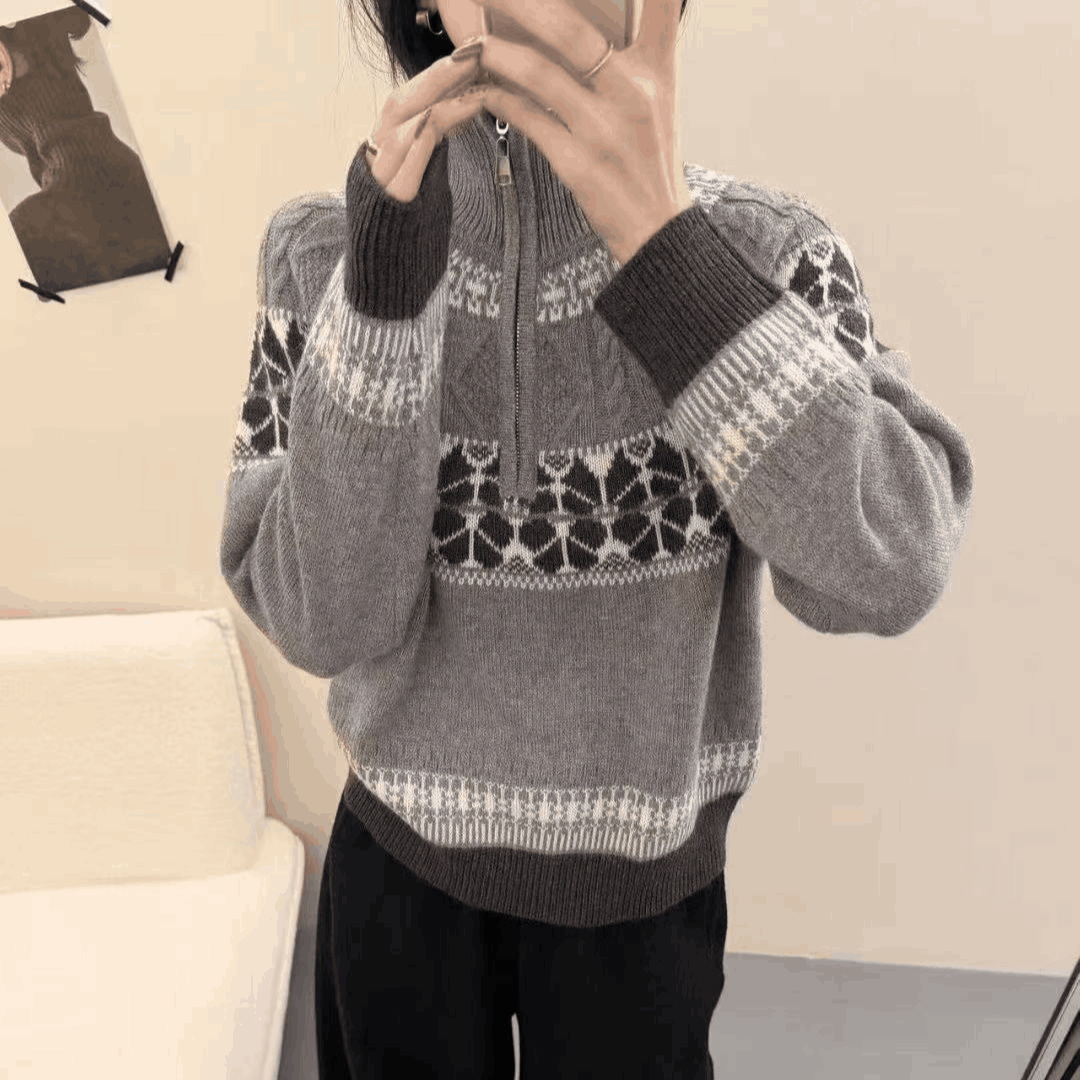 {沫沫身上同款}加厚费尔岛新年拉链毛衣