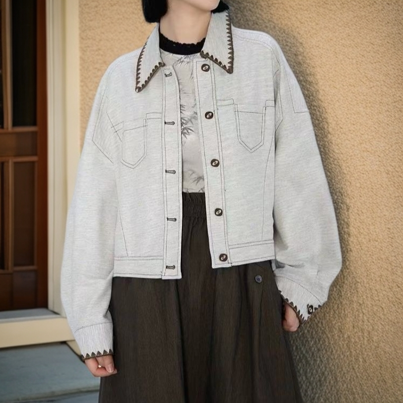 【商场品质】复古明线设计 重工精致刺绣宽松翻领洋气外套 CS 1119