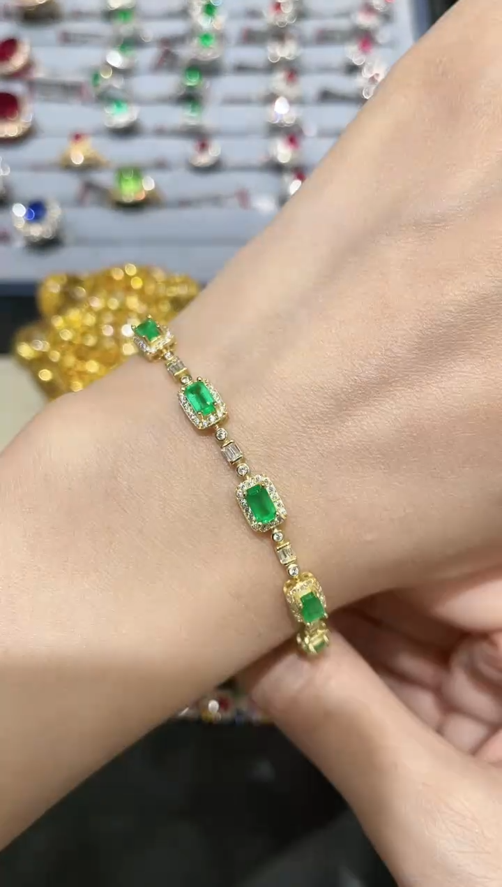 手链银S925镶嵌祖母绿手链