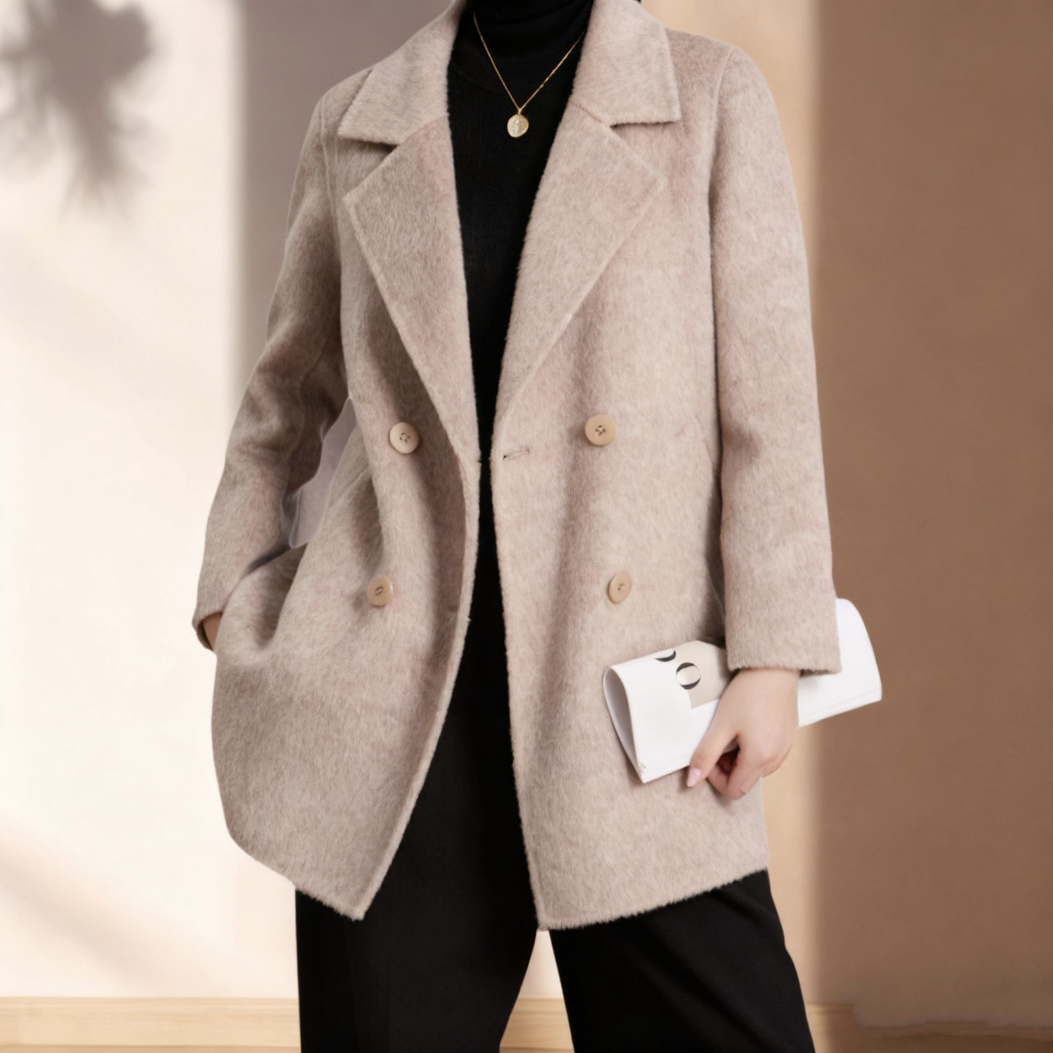 【100%羊毛】羊毛手工西装长毛双排扣毛呢大衣外套MY8032