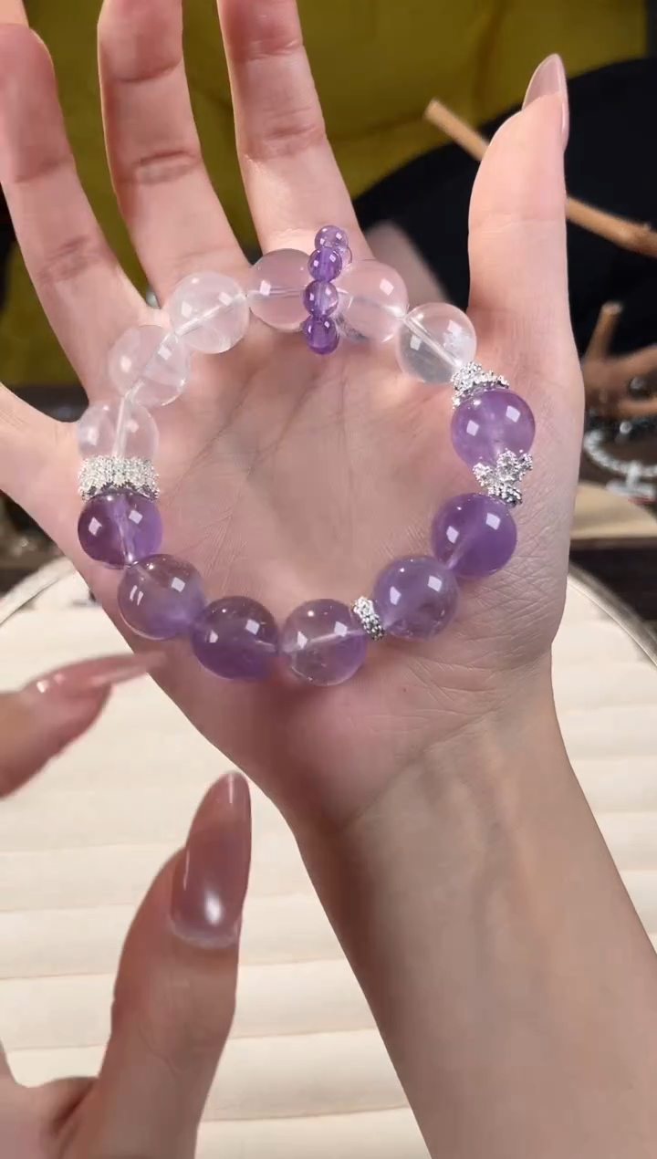 手链未镶嵌水晶0022薰衣草紫水晶白幽灵跑环