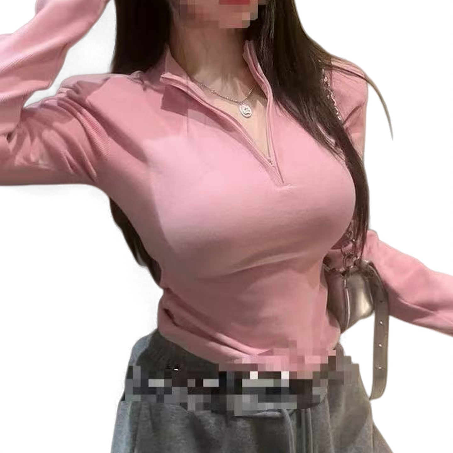 大麦家《绝平》半高领加绒加厚长袖拉链T恤女秋冬带垫肩上衣高级感