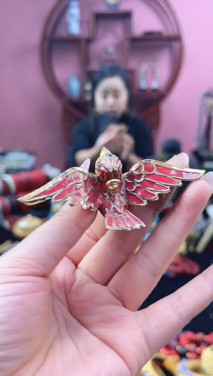 非遗 景泰蓝麻雀挂件 红色