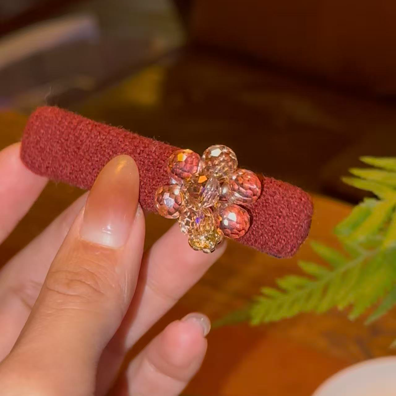 【昭君】精品水晶新款红色丝绒底时尚方形BB夹WM-1314