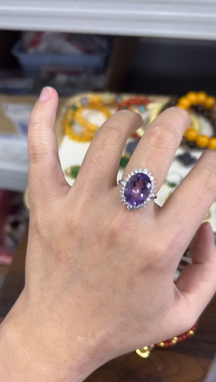 银S925镶嵌戒指水晶千禧紫水晶蛋面银镶嵌戒指[55]