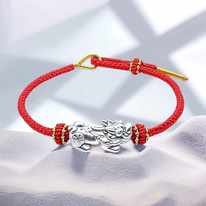 足银手链 足银999貔貅红绳手链
