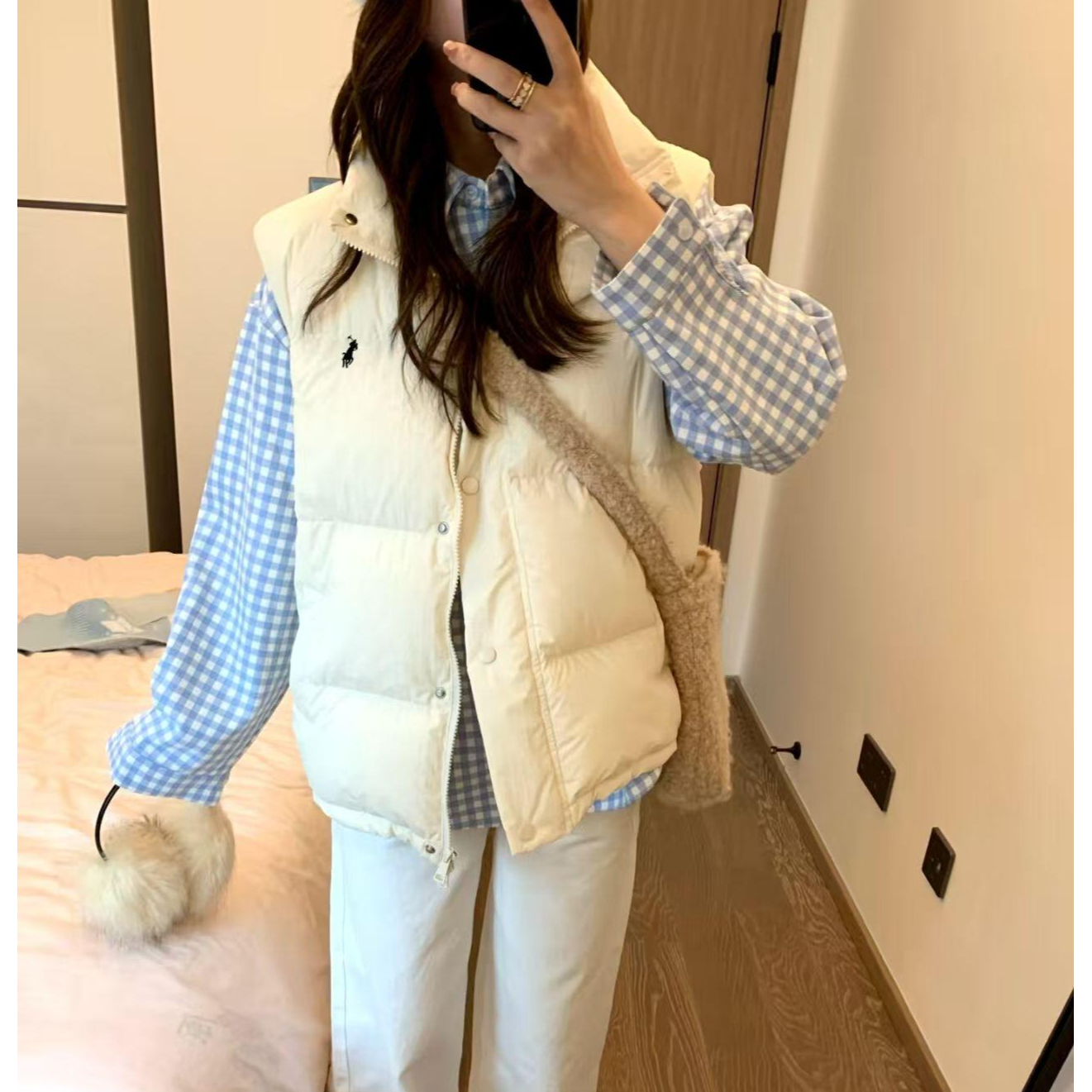 杏色拉链立领棉衣马甲女秋冬季2025新款夹棉加厚无袖外套棉服马夹