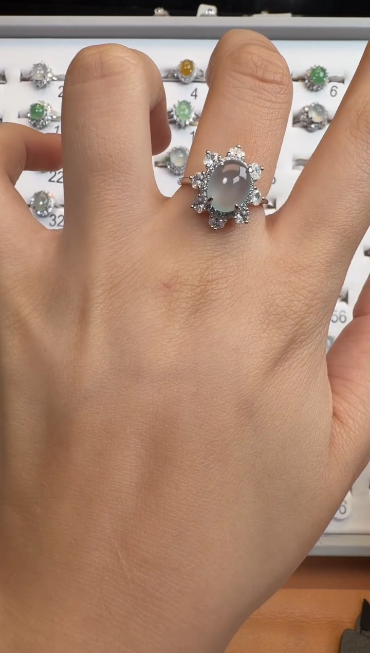 银S925镶嵌戒指翡翠925银镶A货翡翠戒指255