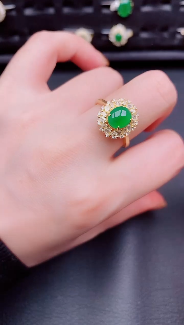 【闪购商品】翡翠戒指银S925镶嵌天然a货翡翠226