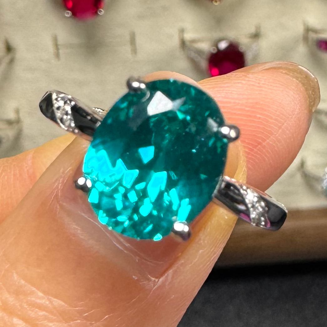 碧玺（处理）大颗粒碧玺帕拉伊巴轻奢时尚开口戒指157号彩宝戒指