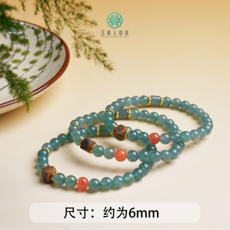 石惑珠宝%翡翠单圈圆珠手串约6mm%多样性发一