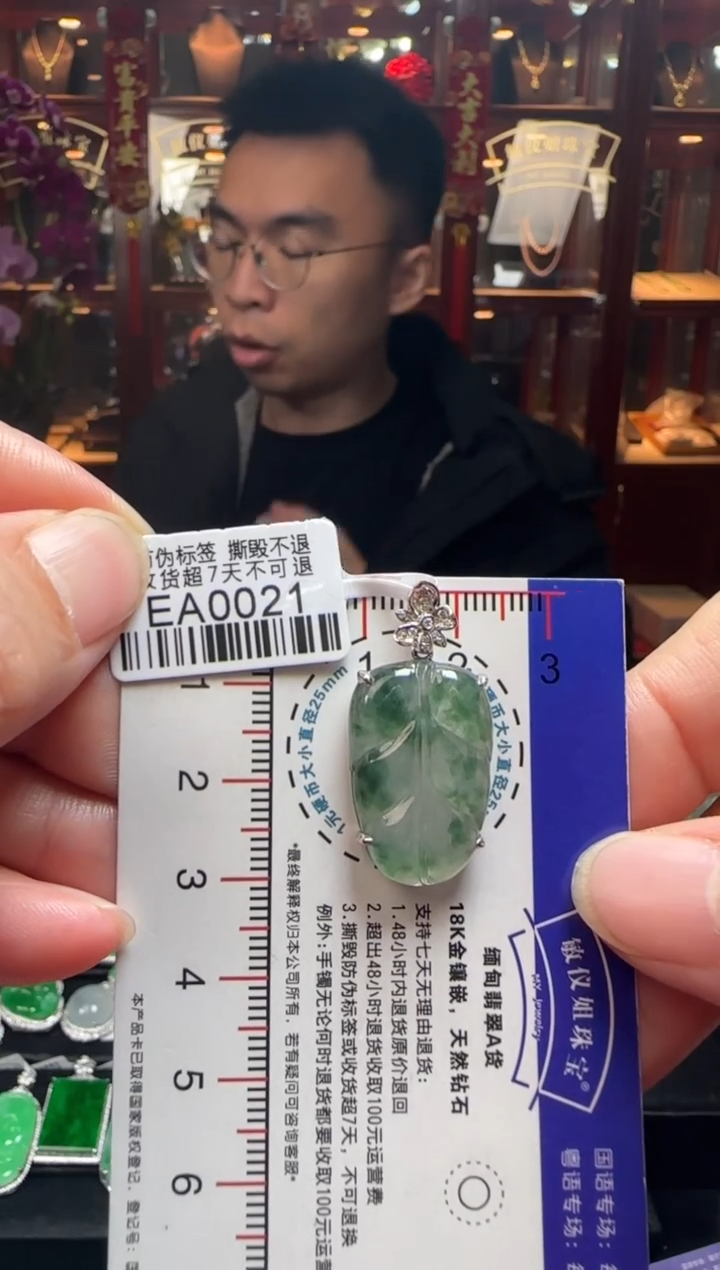 【闪购商品】翡翠颈饰18K金镶嵌EA0021冰飘花叶