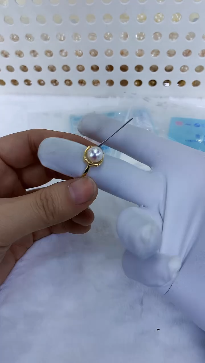 18K金镶嵌饰品海水珍珠8-9M家方糖戒指