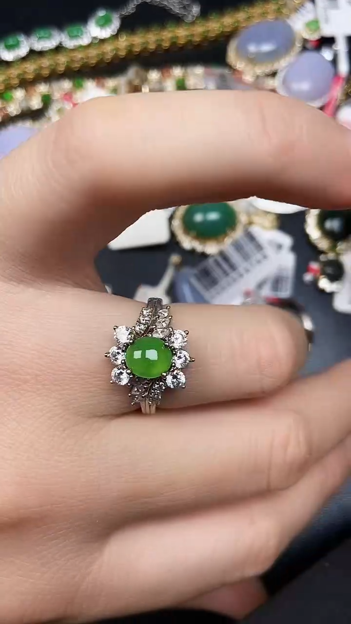 银S925镶嵌戒指翡翠3740