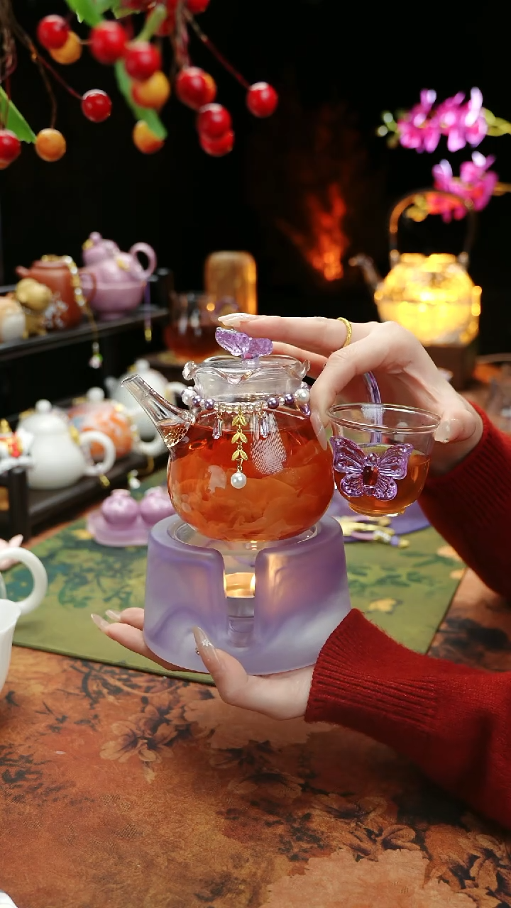 【闪购商品】紫色温茶台+茶壶+链子+杯子