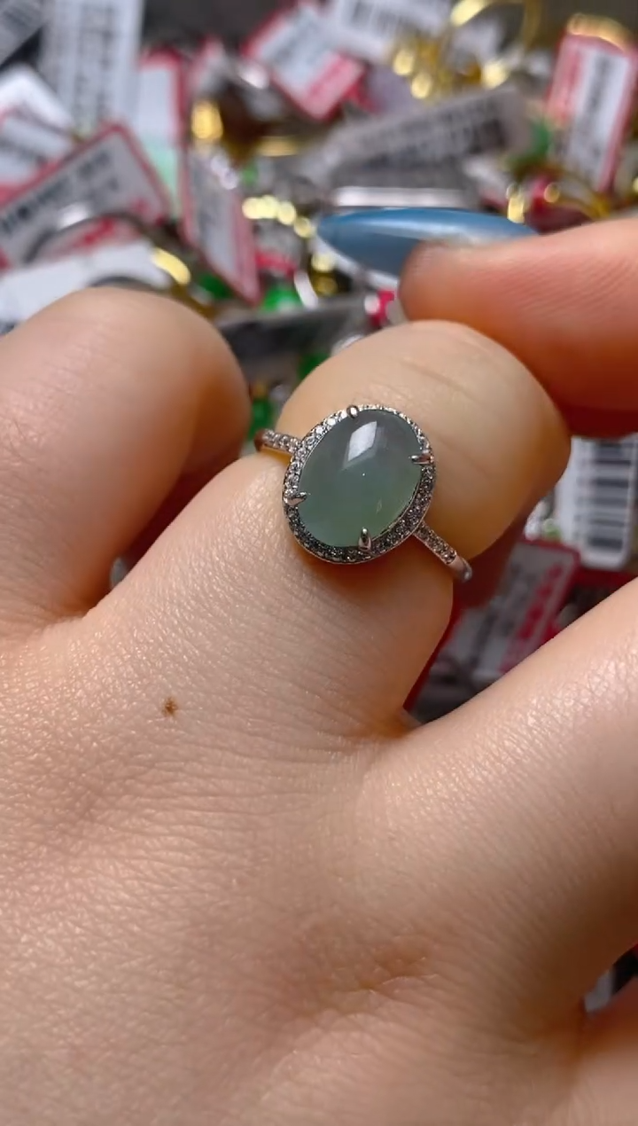 银S925镶嵌戒指翡翠百内无证书