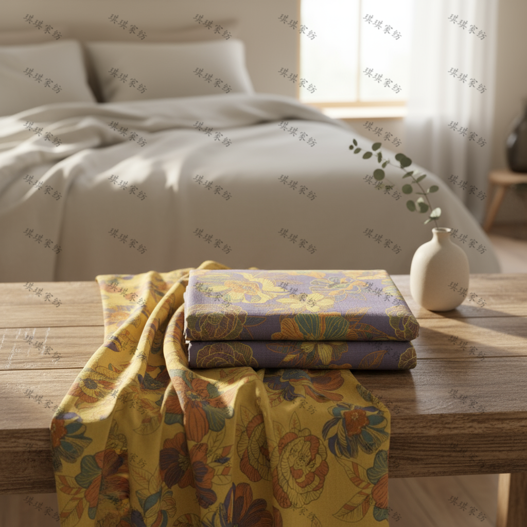 高端复古双层纱被罩--金彩花韵-2