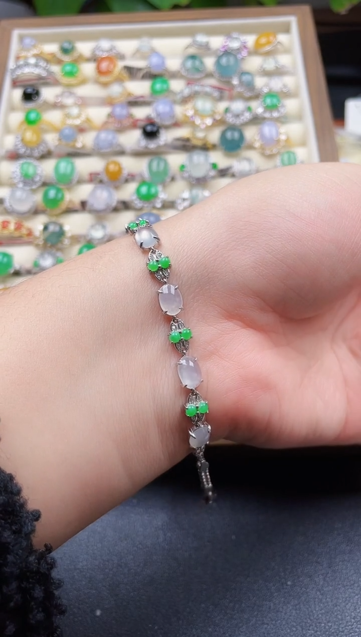 银S925镶嵌手链翡翠210