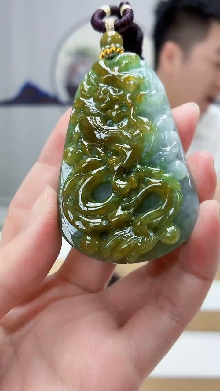 未镶嵌定制翡翠5028zm-毛货挂件龙牌29