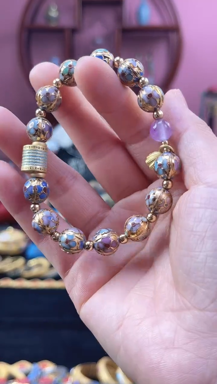 非遗 景泰蓝 金地 手串 瓜棱 1.0